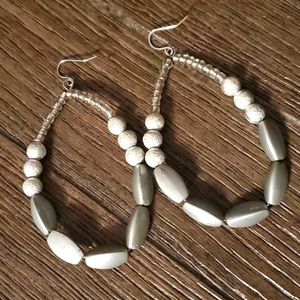 Grey & Silver toned Beaded Hoop Earrings